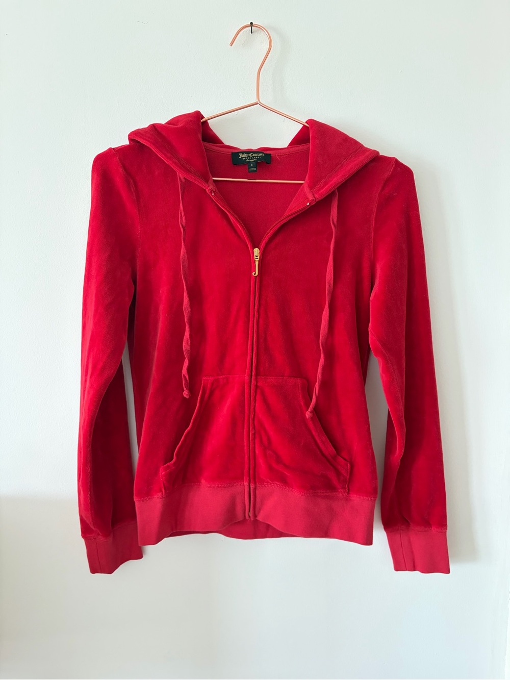 Juicy Couture Red Velour Zip Hoodie with Gold Hardware